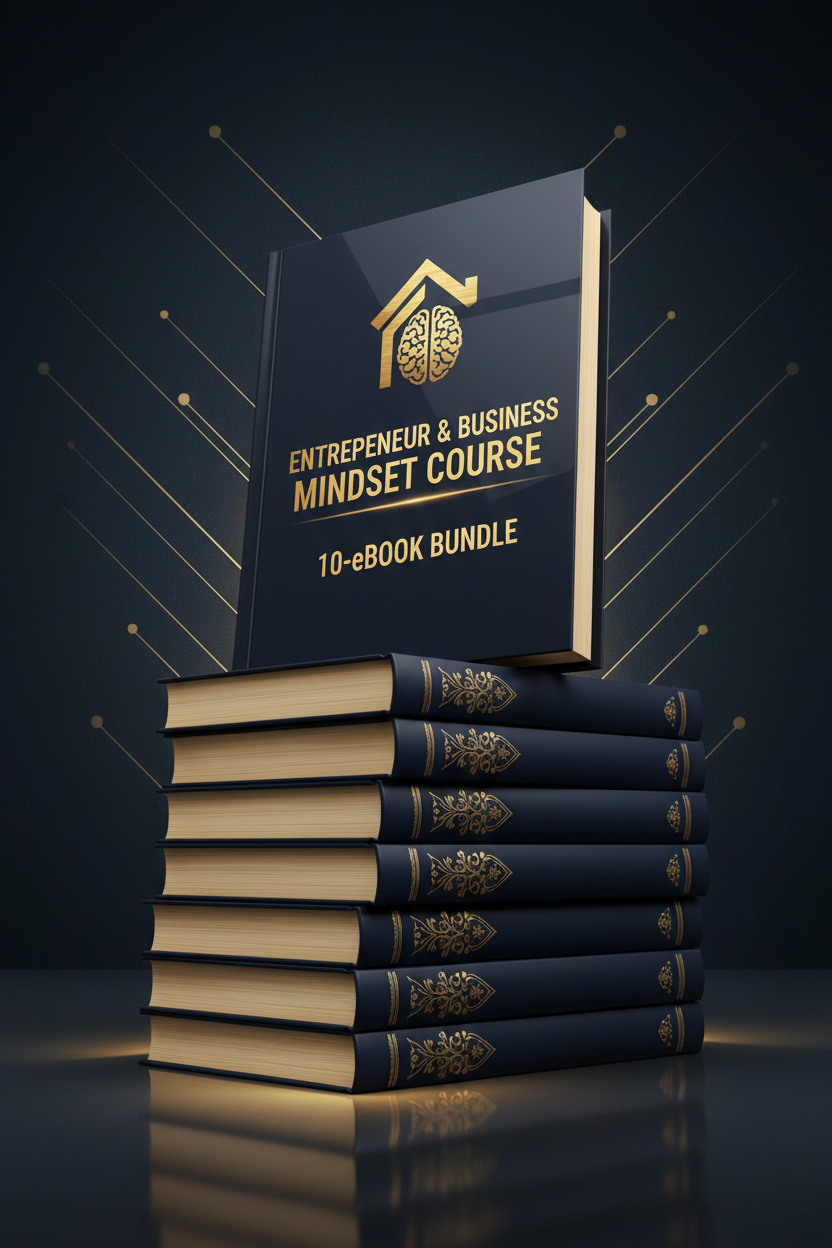 10-eBook Bundle cover featuring a stack of entrepreneur and business mindset books